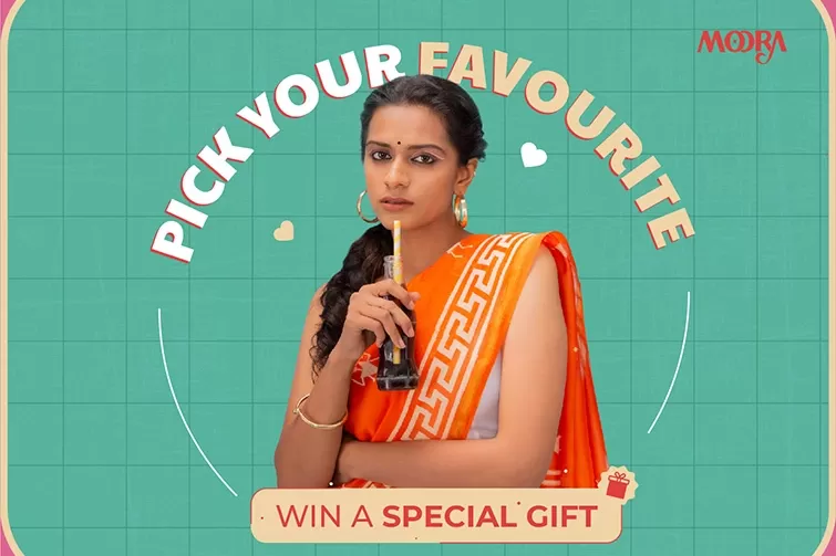 A woman in a sari is having a contest where you can pick your favorite item to win a special gift.