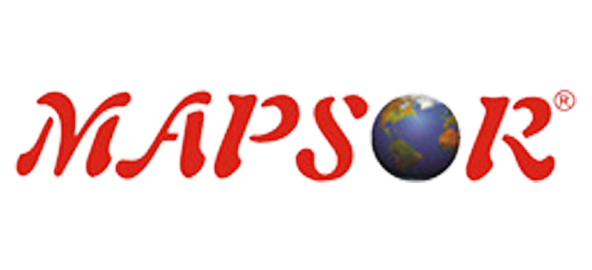 Logo of Mapsor featuring stylized red lettering and a globe replacing the letter 'o', designed for the real estate sector.
