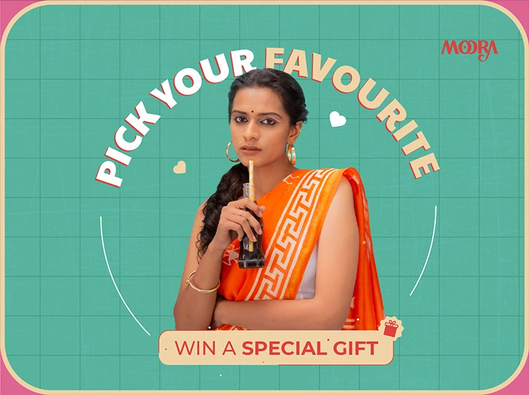 A woman in a sari is having a contest where you can pick your favorite item to win a special gift.